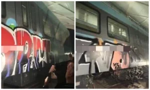 Әлдекімдер жаңа LRT вагондарына бояумен сурет салып кеткен